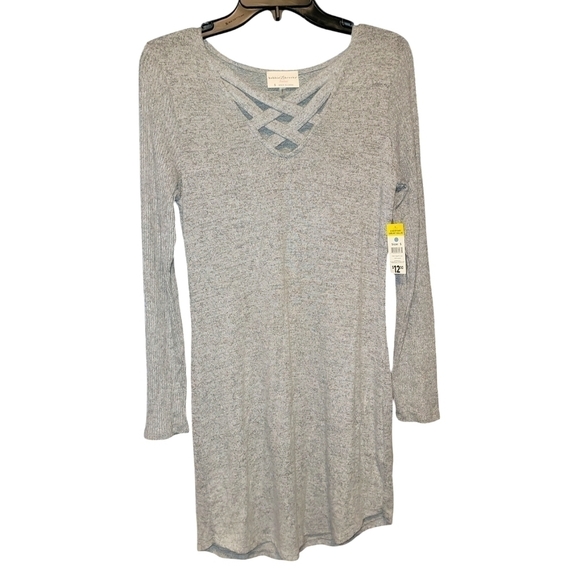 Bobbie Brooks size small gray crisscross dress long sleeve New with tags - Picture 1 of 6